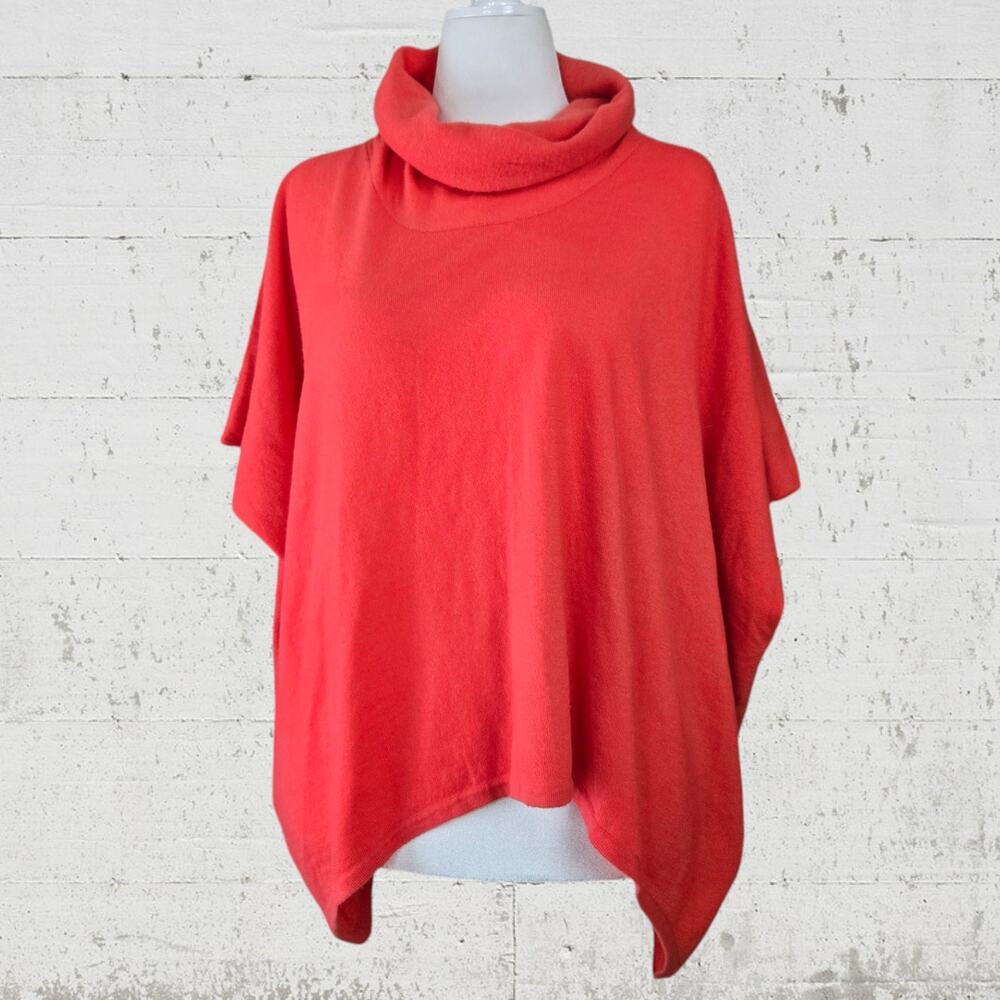 N Peal Coral Orange Cashmere Turtleneck Poncho Shawl Luxury Sweater One Size - Picture 2 of 8